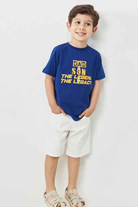 Standart Fit Normal Kesim %100 Pamuk Baskılı Çocuk Açık Lacivert Tişört resmi