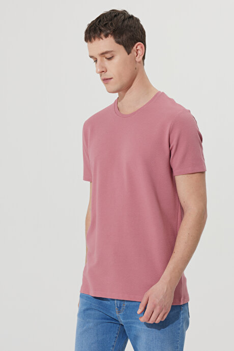 Slim Fit Dar Kesim Bisiklet Yaka Kısa Kollu Yumuşak Tuşeli Basic Gül Kurusu Tişört resmi