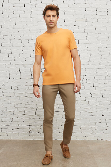 Slim Fit Dar Kesim Bisiklet Yaka Kısa Kollu Yumuşak Tuşeli Basic Kavun İci Tişört resmi
