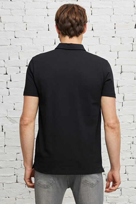 Slim Fit Dar Kesim Nefes Alan Kumaş Polo Yaka Pamuklu Siyah Tişört resmi