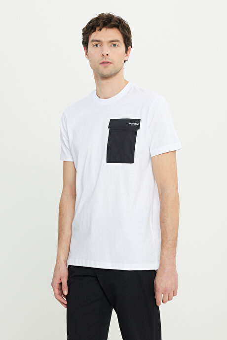 Oversize Bol Kesim Bisiklet Yaka %100 Pamuk Kısa Kollu Desenli Beyaz Tişört resmi