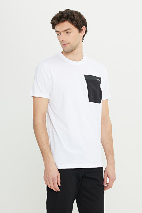 Oversize Bol Kesim Bisiklet Yaka %100 Pamuk Kısa Kollu Desenli Beyaz Tişört resmi