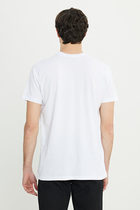 Oversize Bol Kesim Bisiklet Yaka %100 Pamuk Kısa Kollu Desenli Beyaz Tişört resmi