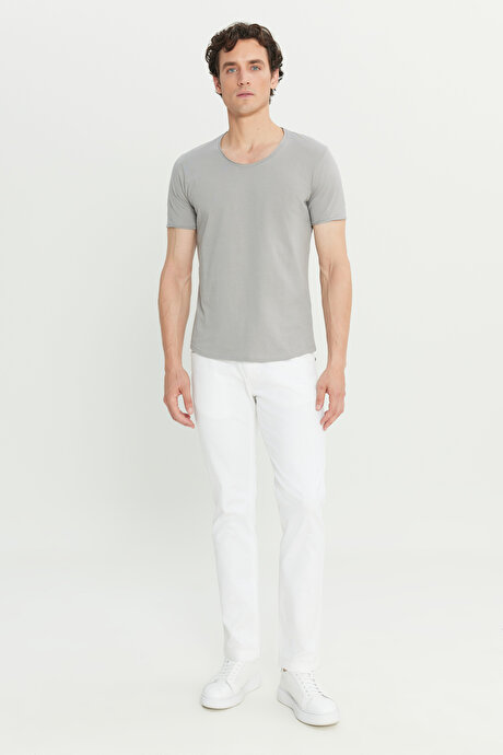 Standart Fit Normal Kesim Bisiklet Yaka %100 Pamuk Kısa Kollu Gri Tişört resmi