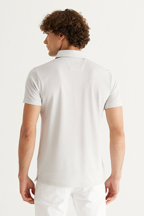 Kolay Ütülenebilir Slim Fit Dar Kesim Polo Yaka Kısa Kollu Jakarlı Gri-Beyaz Tişört resmi