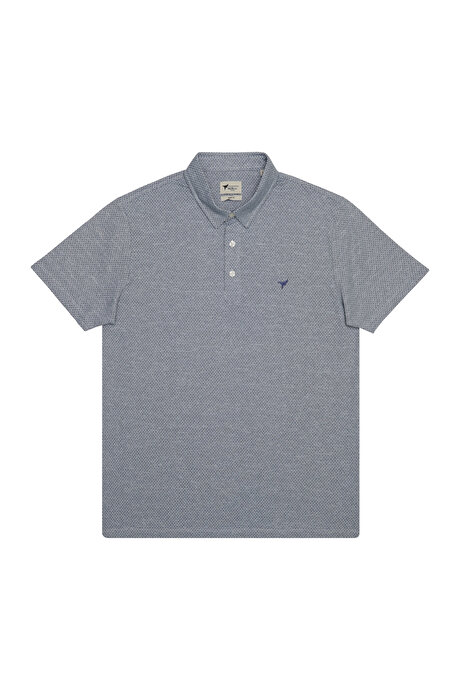 Kolay Ütülenebilir Slim Fit Dar Kesim Polo Yaka Kısa Kollu Jakarlı Lacivert-Beyaz Tişört resmi