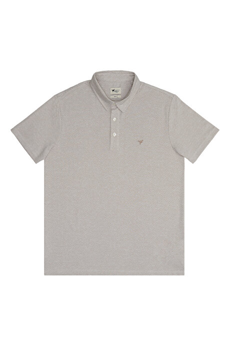 Kolay Ütülenebilir Slim Fit Dar Kesim Polo Yaka Kısa Kollu Jakarlı Vizon-Beyaz Tişört resmi
