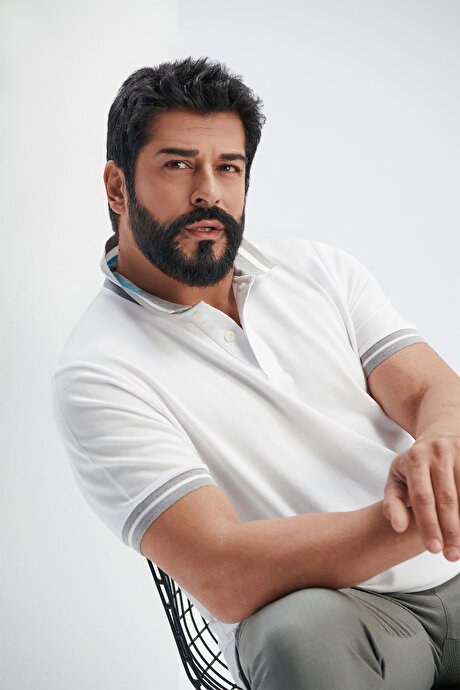 Slim Fit Dar Kesim Polo Yaka %100 Pamuk Beyaz-Turkuaz Tişört resmi