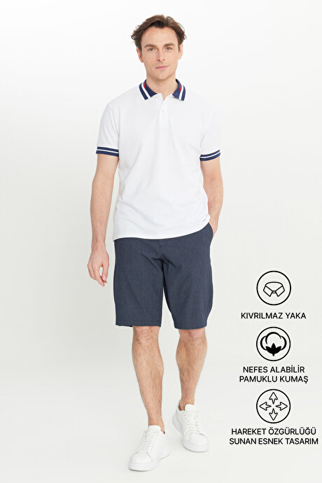 Slim Fit Dar Kesim Polo Yaka %100 Pamuk Beyaz Tişört resmi