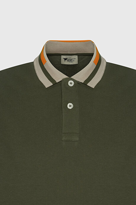 Slim Fit Dar Kesim Polo Yaka %100 Pamuk Haki Tişört resmi