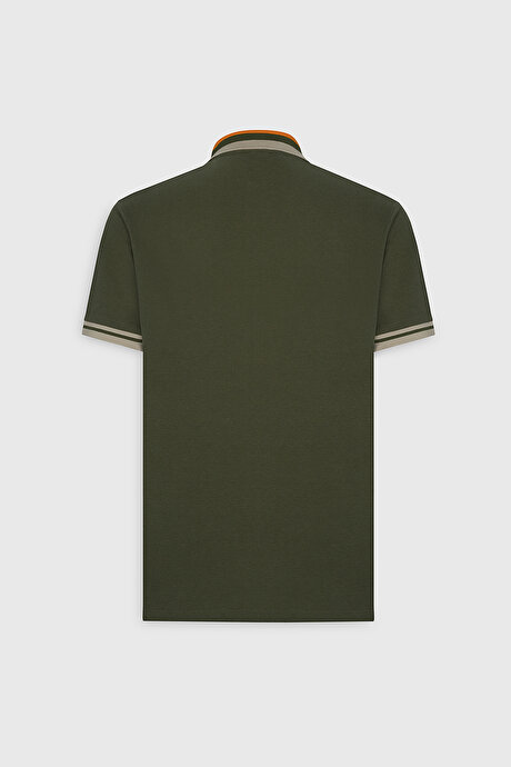 Slim Fit Dar Kesim Polo Yaka %100 Pamuk Haki Tişört resmi