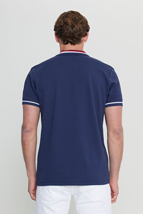 Slim Fit Dar Kesim Polo Yaka %100 Pamuk Lacivert Tişört resmi