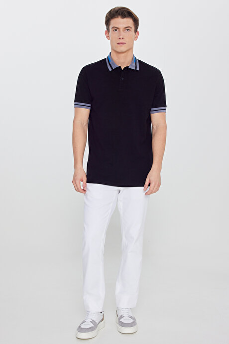 Slim Fit Dar Kesim Polo Yaka %100 Pamuk Siyah Tişört resmi