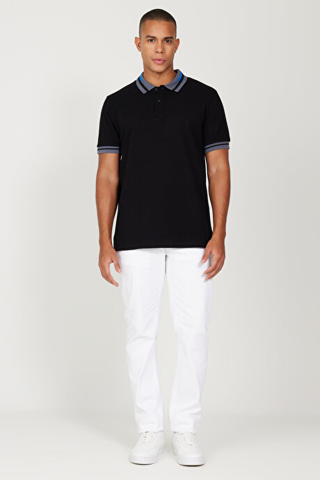 Slim Fit Dar Kesim Polo Yaka %100 Pamuk Siyah Tişört resmi