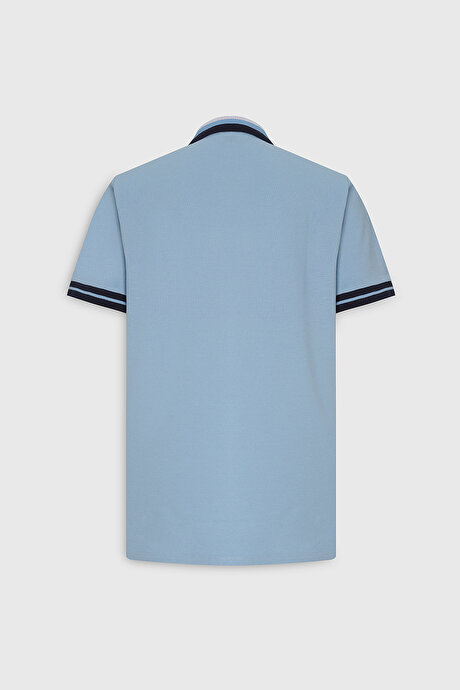 Slim Fit Dar Kesim Polo Yaka %100 Pamuk Açık Mavi Tişört resmi
