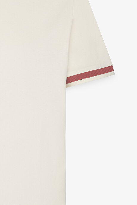 Regular Fit Geniş Kesim Polo Yaka %100 Pamuk Ekru-Bordo Tişört resmi