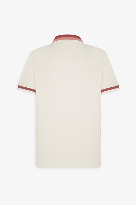 Regular Fit Geniş Kesim Polo Yaka %100 Pamuk Ekru-Bordo Tişört resmi