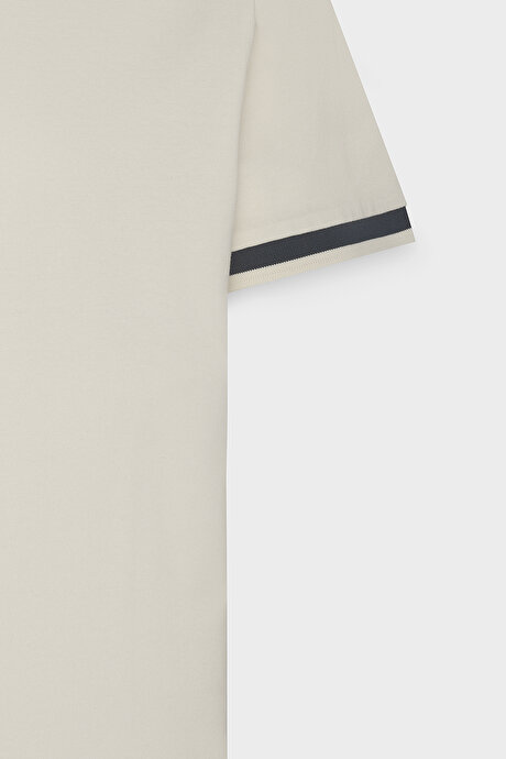 Regular Fit Geniş Kesim Polo Yaka %100 Pamuk Ekru-Lacivert Tişört resmi