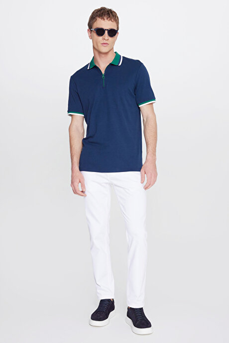 Regular Fit Geniş Kesim Polo Yaka %100 Pamuk Lacivert-Yeşil Tişört resmi