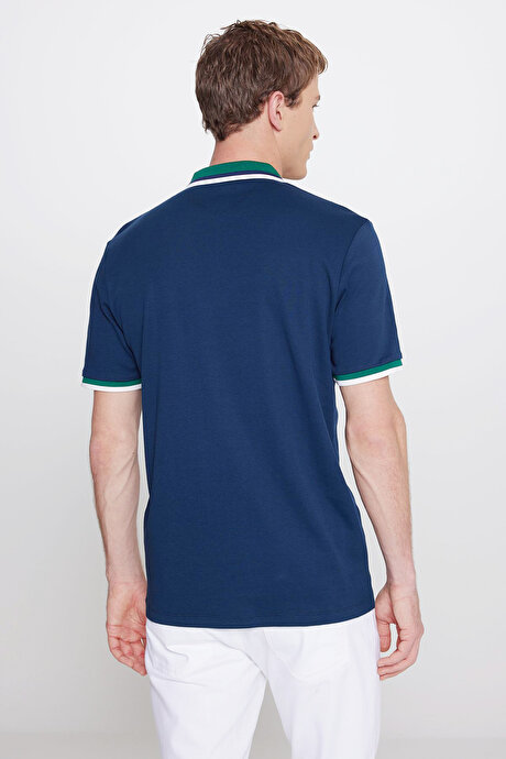Regular Fit Geniş Kesim Polo Yaka %100 Pamuk Lacivert-Yeşil Tişört resmi