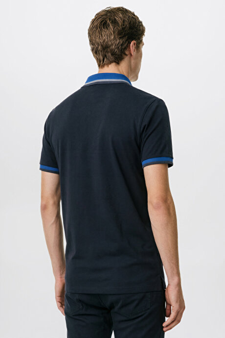 Regular Fit Geniş Kesim Polo Yaka %100 Pamuk Siyah-Saks Tişört resmi