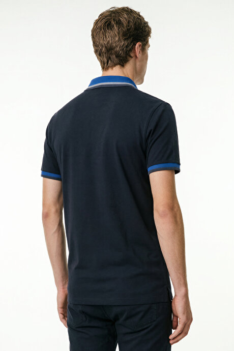 Regular Fit Geniş Kesim Polo Yaka %100 Pamuk Siyah-Saks Tişört resmi