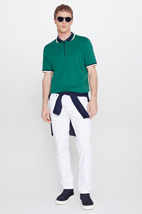 Regular Fit Geniş Kesim Polo Yaka %100 Pamuk Yeşil-Lacivert Tişört resmi