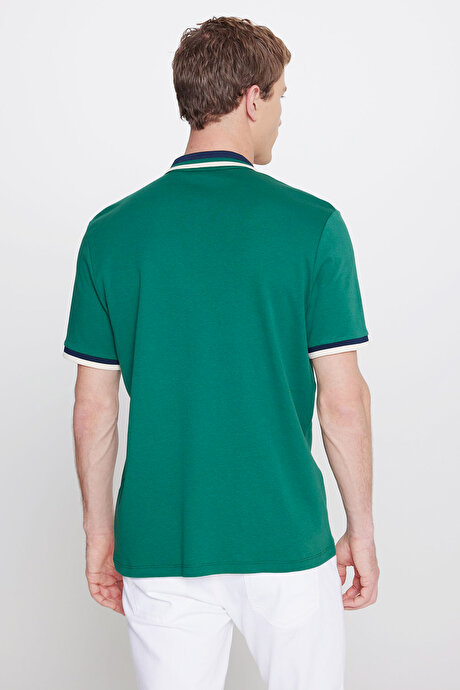 Regular Fit Geniş Kesim Polo Yaka %100 Pamuk Yeşil-Lacivert Tişört resmi