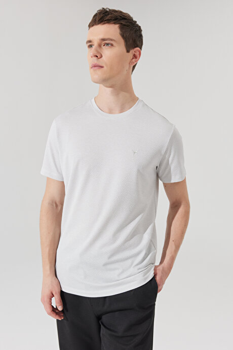 Kolay Ütülenebilir Slim Fit Dar Kesim Bisiklet Yaka Jakarlı Kısa Kollu Gri-Beyaz Tişört resmi
