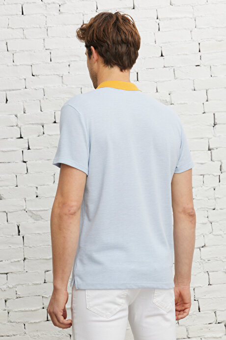 Slim Fit Dar Kesim Polo Yaka Pamuklu Kısa Kollu Açık Mavi Tişört resmi