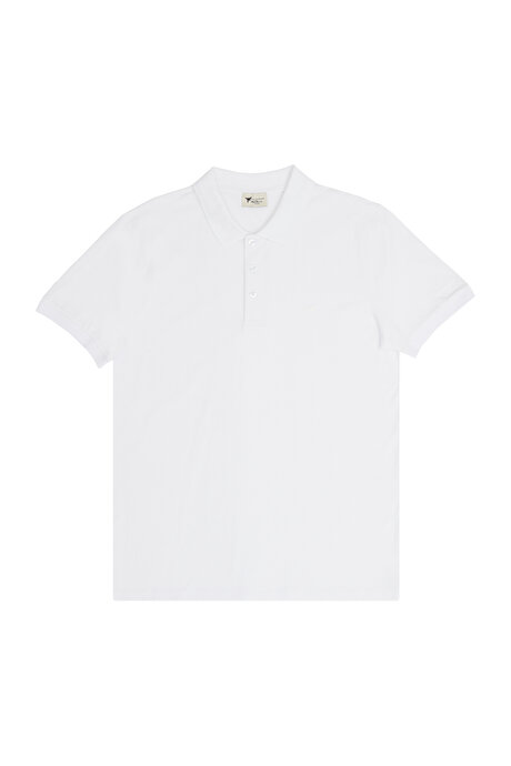 Slim Fit Dar Kesim Polo Yaka %100 Organik Pamuklu Beyaz Tişört resmi
