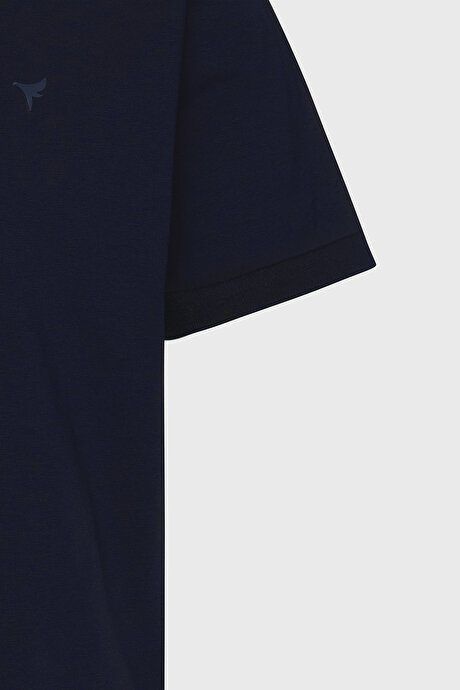 Slim Fit Dar Kesim Polo Yaka %100 Organik Pamuklu Lacivert Tişört resmi
