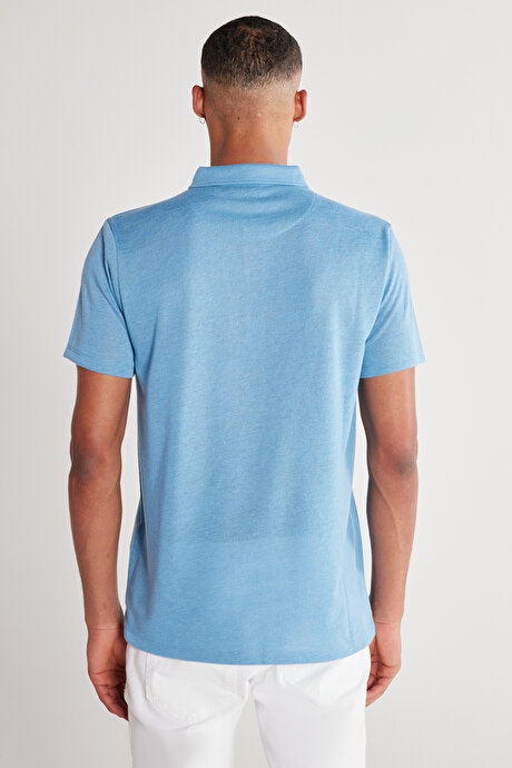Slim Fit Dar Kesim Polo Yaka Kısa Kollu Açık Mavi Tişört resmi
