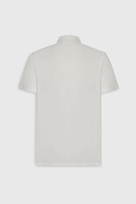 Slim Fit Dar Kesim %100 Pamuk Baskılı Polo Yaka Beyaz Tişört resmi