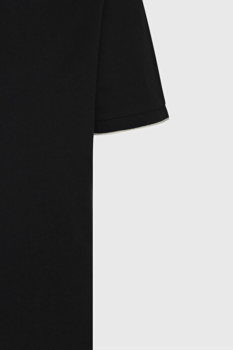 Slim Fit Dar Kesim %100 Pamuk Polo Yaka Siyah Tişört resmi