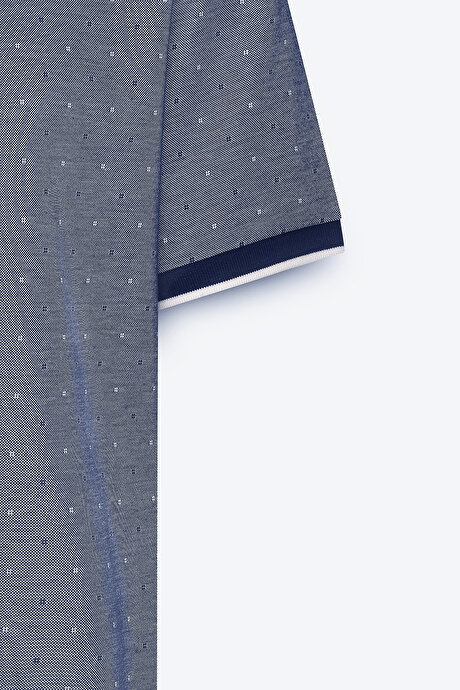 Regular Fit Rahat Kesim Polo Yaka Pamuklu Cepli Lacivert Tişört resmi