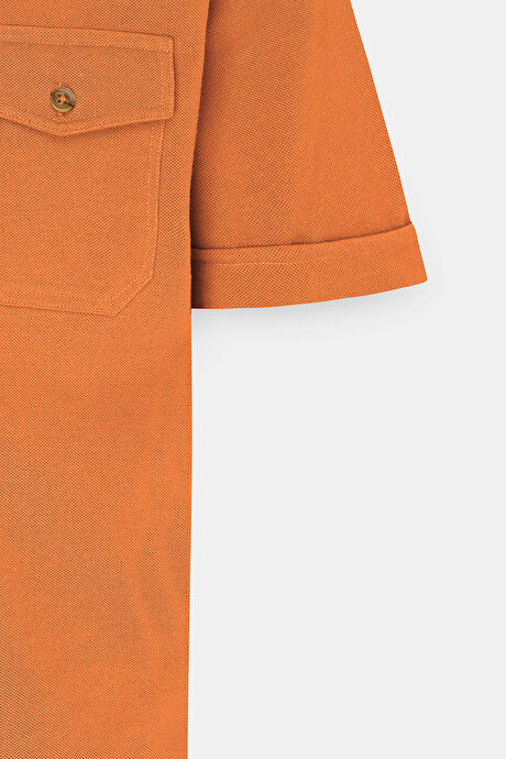 Slim Fit Dar Kesim %100 Pamuk Polo Yaka Turuncu Tişört resmi