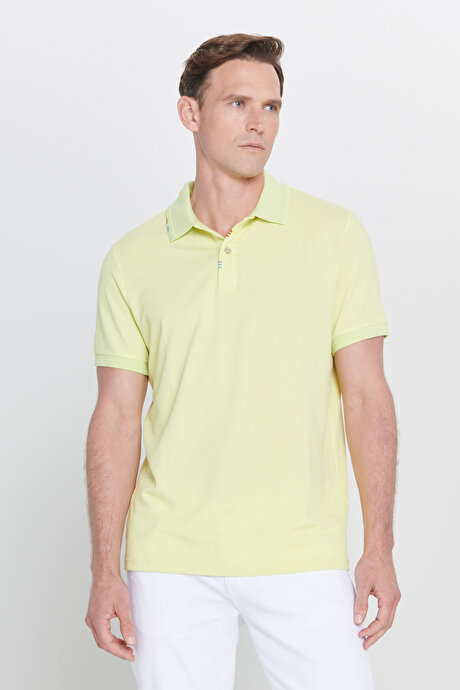 Slim Fit Dar Kesim Polo Yaka Baskılı Pamuklu Fıstık Yeşil Tişört resmi