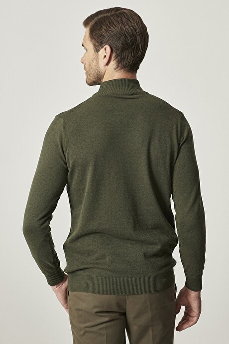 Standart Fit Normal Kesim Yarım Balıkçı Yaka Pamuklu Yeşil Kazak resmi