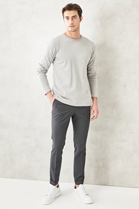 360 Derece Her Yöne Esneyen Slim Fit %100 Pamuk Gri Kazak resmi