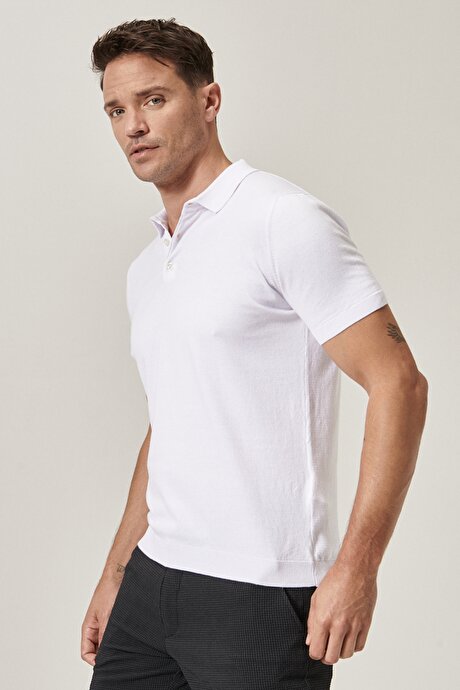 360 Derece Her Yöne Esneyen Slim Fit Dar Kesim Beyaz Triko Tişört resmi