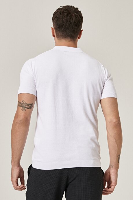 360 Derece Her Yöne Esneyen Slim Fit Dar Kesim Beyaz Triko Tişört resmi