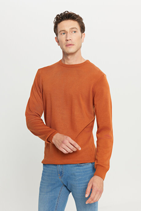 Anti-Pilling Tüylenme Yapmayan Standart Fit Normal Kesim Bisiklet Yaka Triko Kiremit Kazak resmi