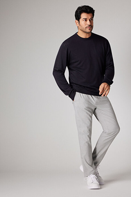 Anti-Pilling Tüylenme Yapmayan Standart Fit Normal Kesim Bisiklet Yaka Triko Lacivert Kazak resmi