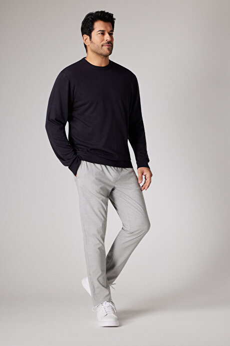 Anti-Pilling Tüylenme Yapmayan Standart Fit Normal Kesim Bisiklet Yaka Triko Lacivert Kazak resmi