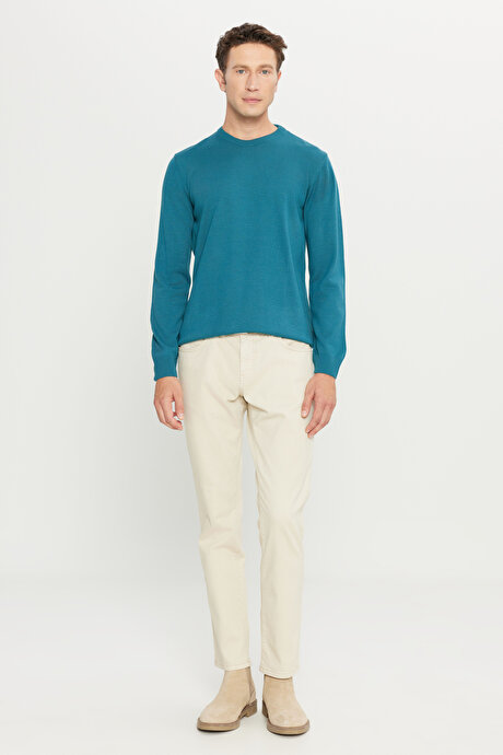 Anti-Pilling Tüylenme Yapmayan Standart Fit Normal Kesim Bisiklet Yaka Triko Petrol Kazak resmi