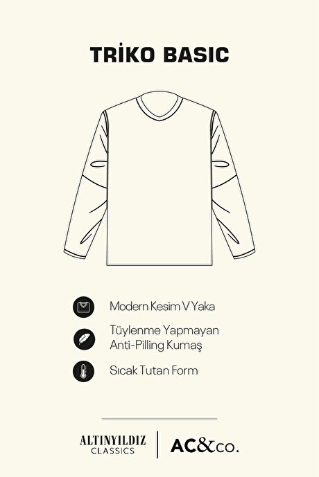 Anti-Pilling Tüylenme Yapmayan Standart Fit Normal Kesim V Yaka Triko Lacivert Kazak resmi