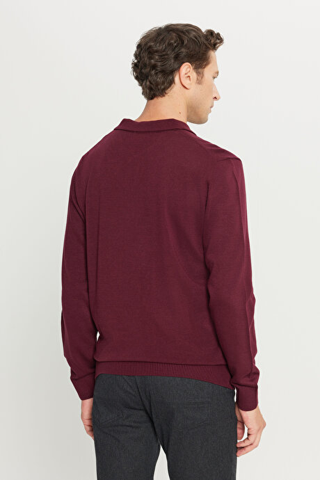 Tüylenme Yapmayan Anti Pilling Özellikli Standart Fit Polo Yaka Bordo Kazak resmi