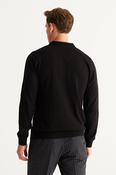 Tüylenme Yapmayan Anti Pilling Özellikli Standart Fit Polo Yaka Siyah Kazak resmi