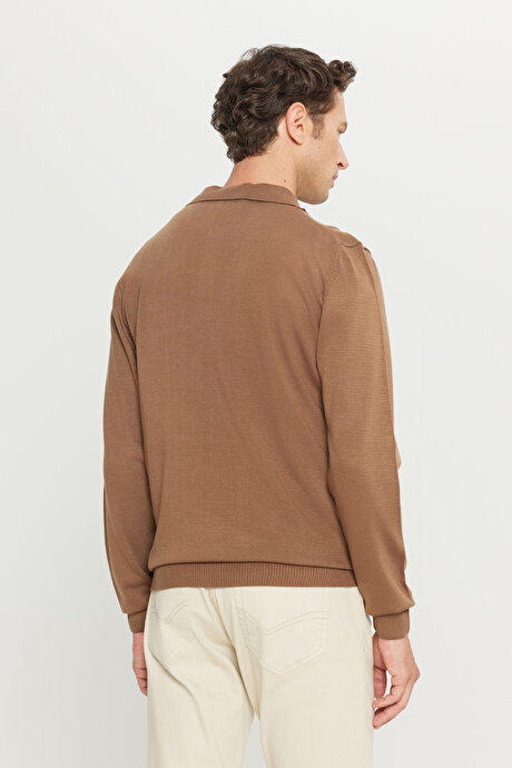 Tüylenme Yapmayan Anti Pilling Özellikli Standart Fit Polo Yaka Vizon Kazak resmi